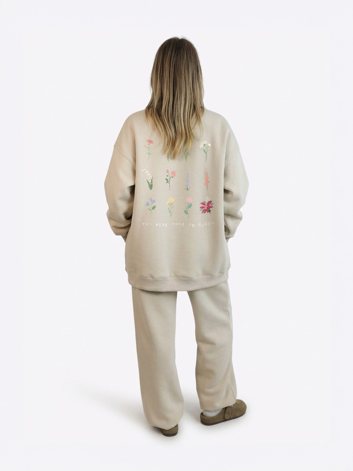 Wide Waistband Sweater "Birthflowers" – Beige