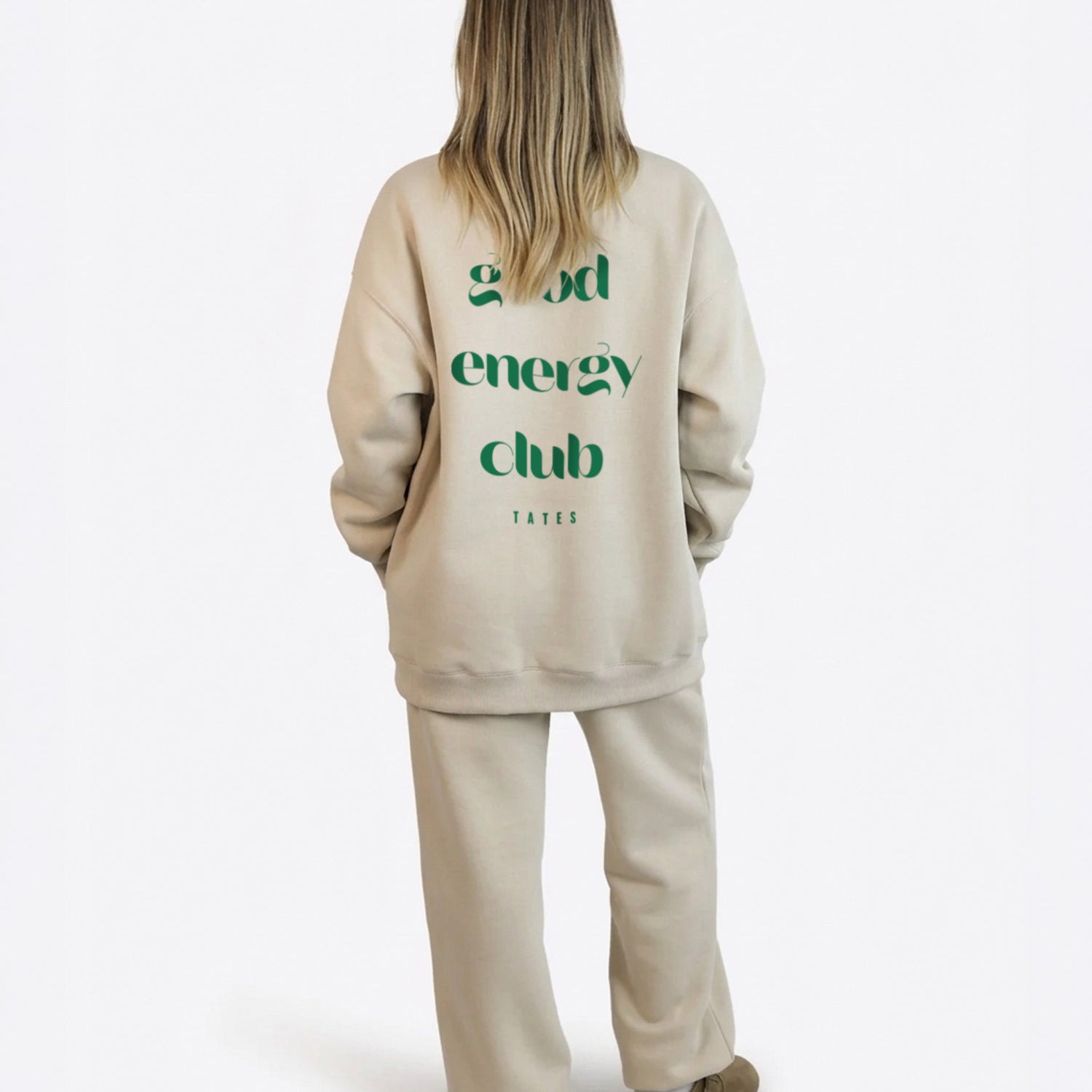 Wide Waistband Sweater "Good Energy" – Beige
