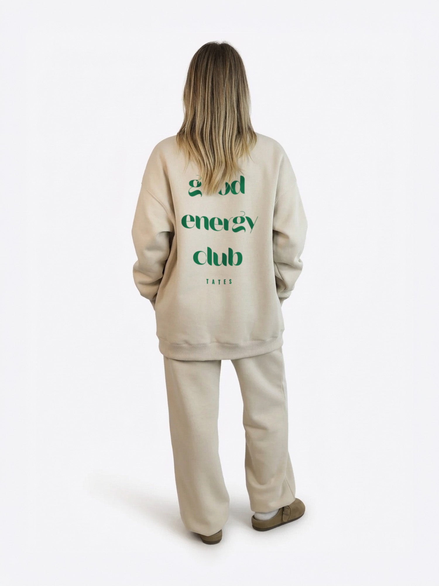 Wide Waistband Sweater "Good Energy" – Beige