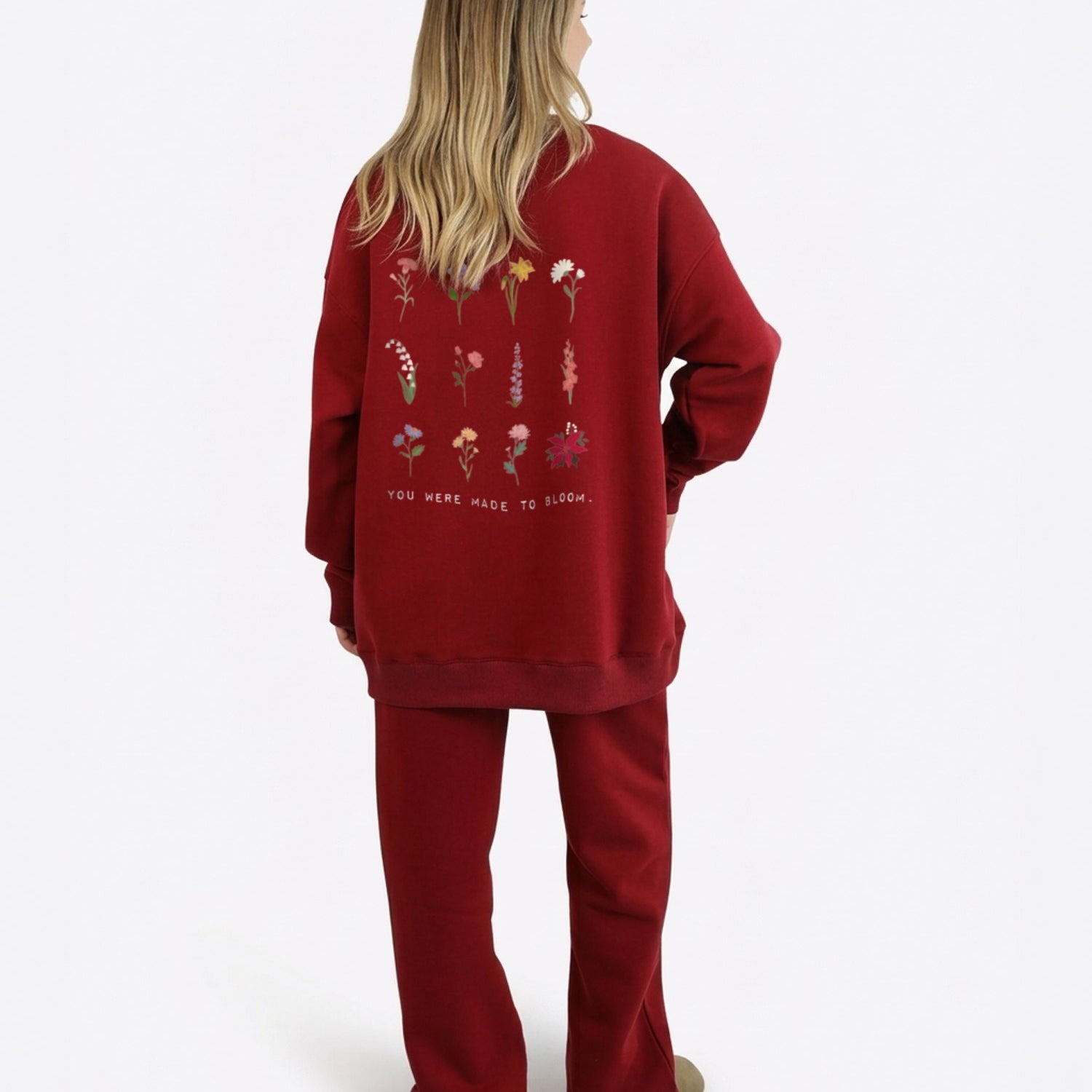 Wide Waistband Sweater "Birthflowers" – Cranberry