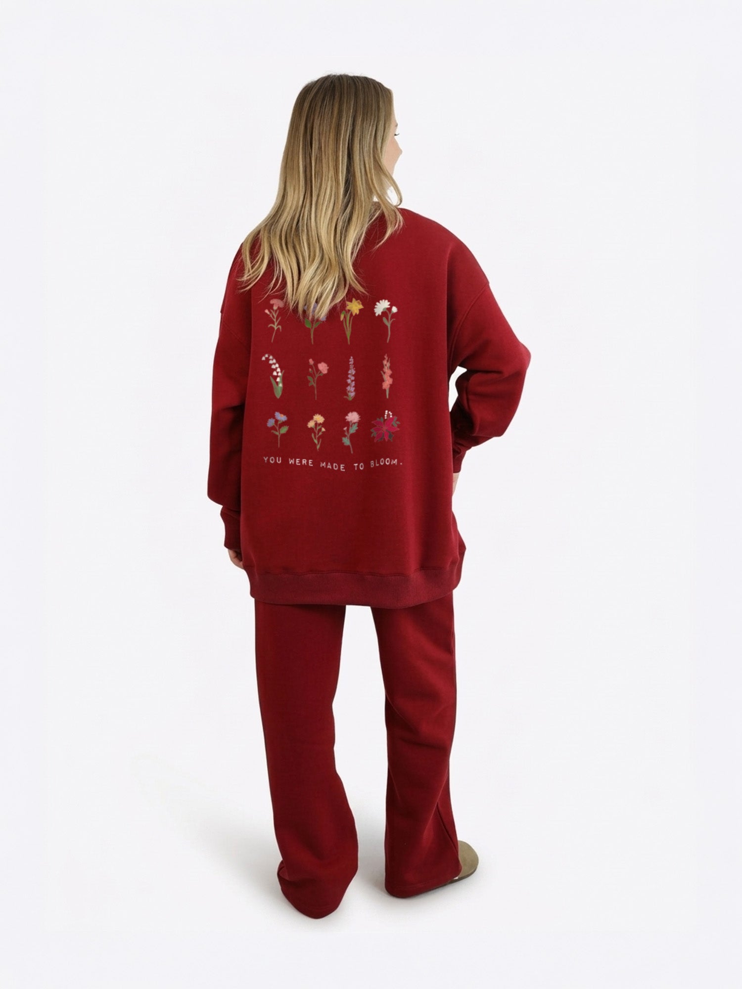 Wide Waistband Sweater "Birthflowers" – Cranberry