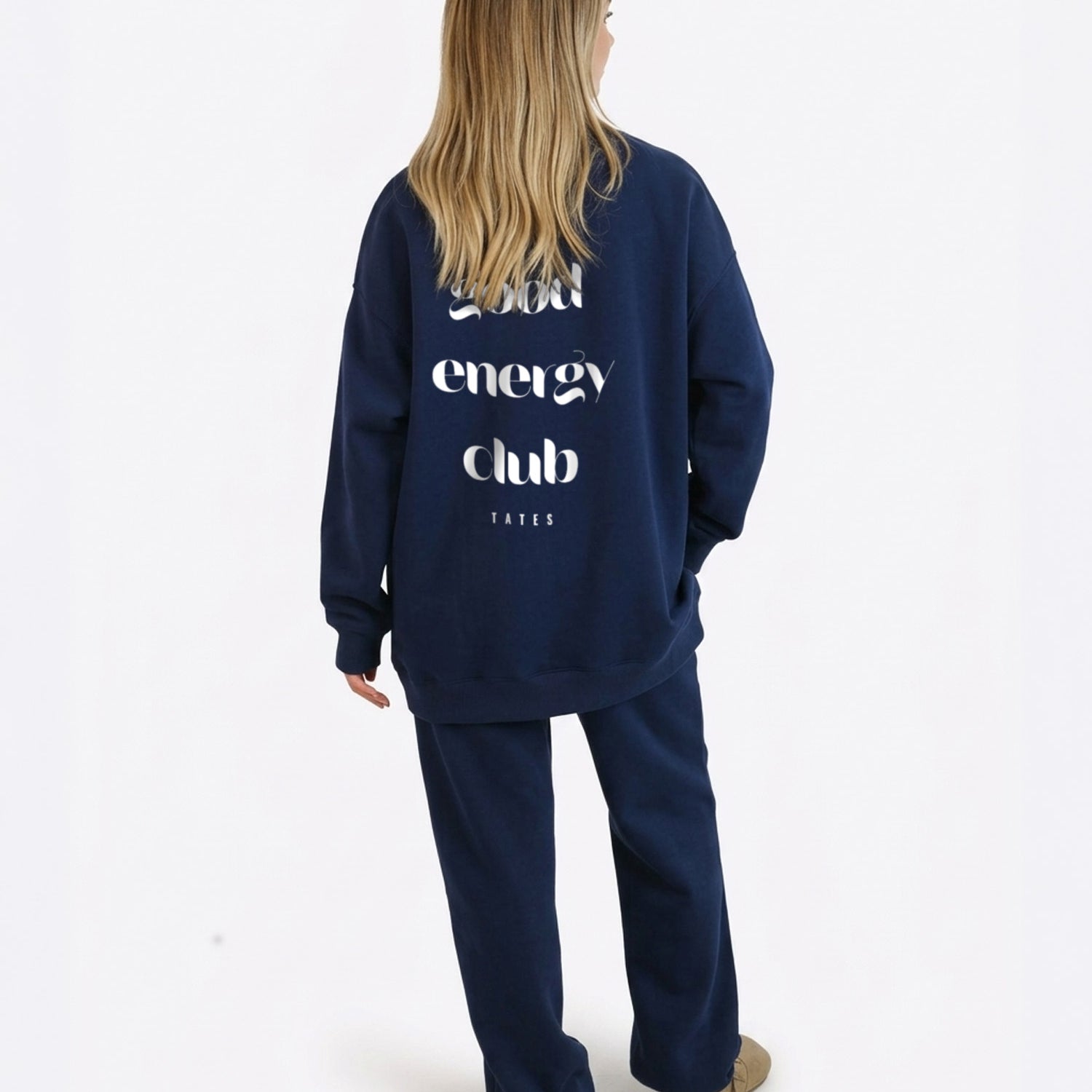 Wide Waistband Sweater "Good Energy" – Midnight Blue