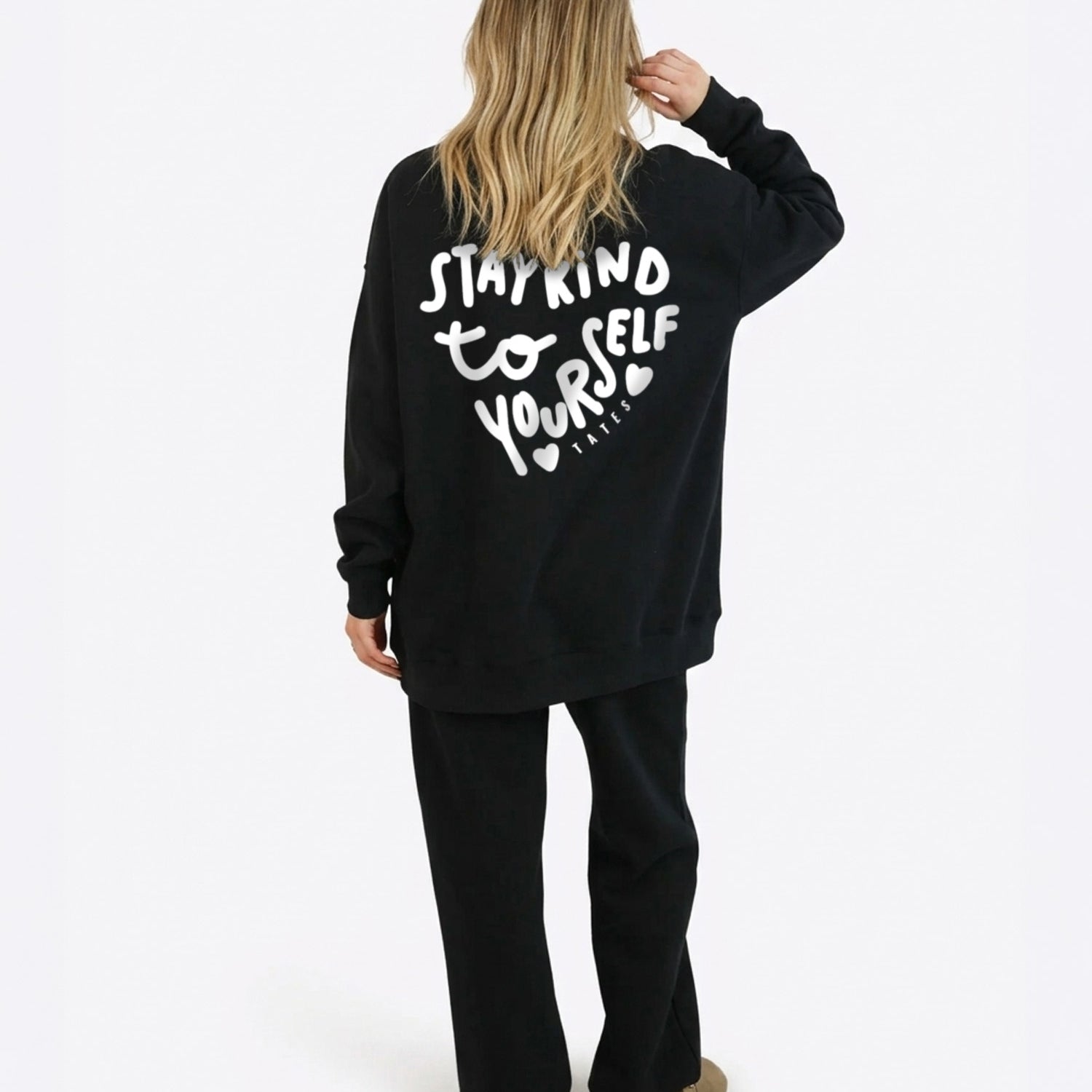 Wide Waistband Sweater "Stay Kind" – Schwarz