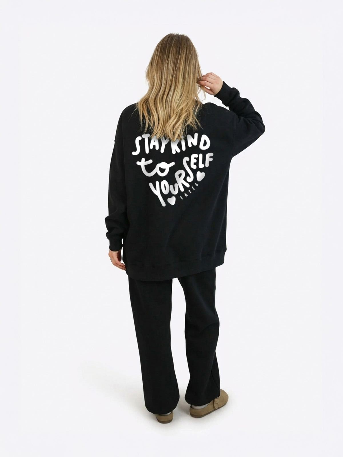 Wide Waistband Sweater "Stay Kind" – Schwarz